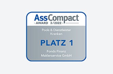 Auszeichnung der Fonds Finanz mit dem ersten Platz in der Kategorie "Kranken" im Rahmen der AssCompact-Studie "Pools & Dienstleister" 2022