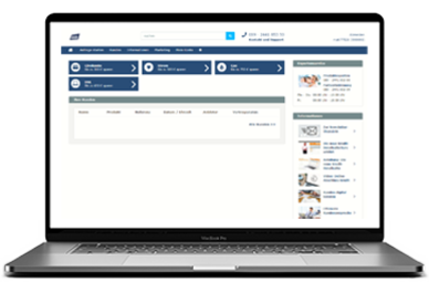 Die Benutzeroberfläche von PROCHECK24, dem Vergleichsrechner, mit dem Vermittler für ihre Kunden schnell und unkompliziert Optimierungsmöglichkeiten in den Sparten DSL, Finanzierung, Gas, Karten/Konten, Motorrad- und Kfz-Versicherung sowie Strom ermitteln können