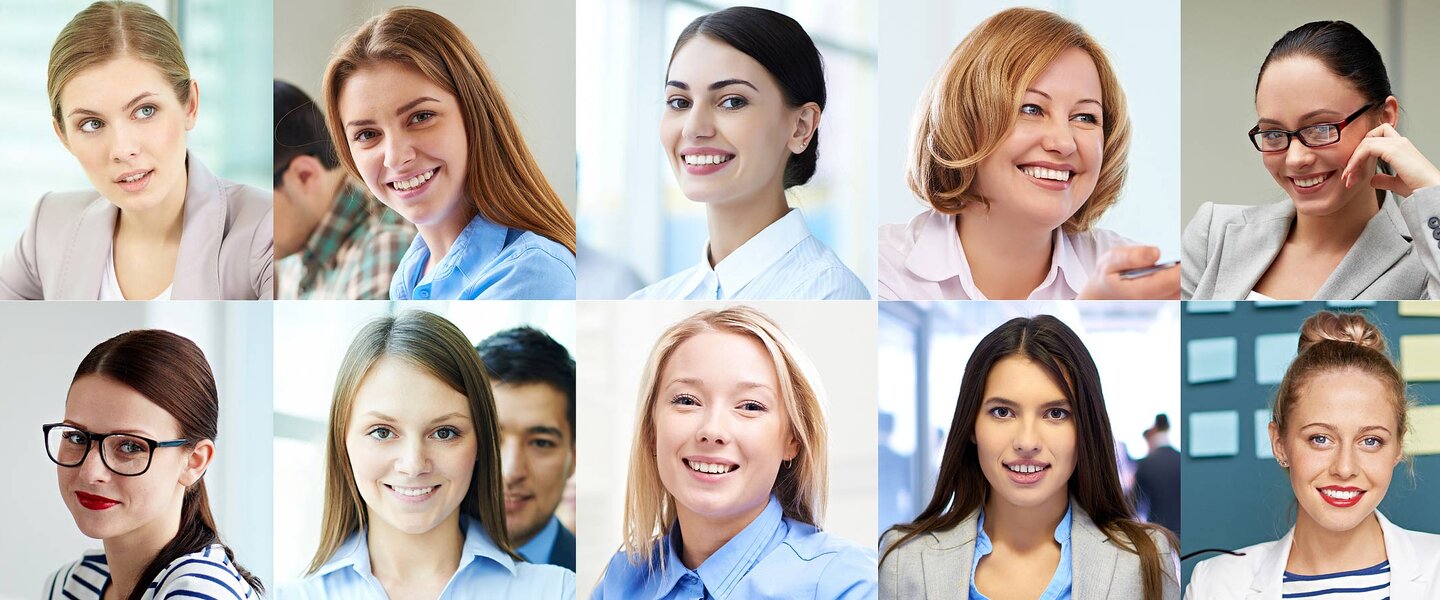 Eine Collage mit acht Frauen als Imagebild für einen Artikel über die Zielgruppe Frauen bei der Altersvorsorge