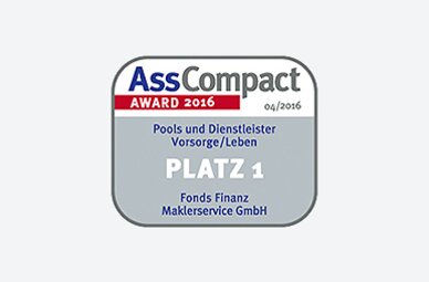 Auszeichnung der Fonds Finanz im Rahmen des "AssCompact AWARD – Pools und Dienstleister 2016" mit dem ersten Platz in der Kategorie "Vorsorge/Leben"