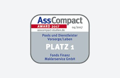 Auszeichnung der Fonds Finanz im Rahmen der AssCompact-Studie "Pools & Dienstleister" 2017 mit dem ersten Platz in der Kategorie "Vorsorge/Leben"