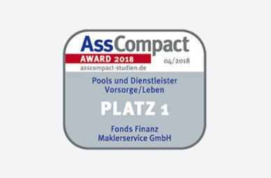 Auszeichnung der Fonds Finanz im Rahmen der AssCompact-Studie "Pools & Dienstleister" 2018 mit dem ersten Platz in der Kategorie "Vorsorge/Leben"