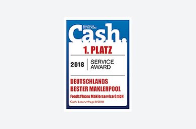 Auszeichnung der Fonds Finanz mit dem ersten Platz als "Deutschlands bester Maklerpool" im Rahmen des Cash. Service Award 2018