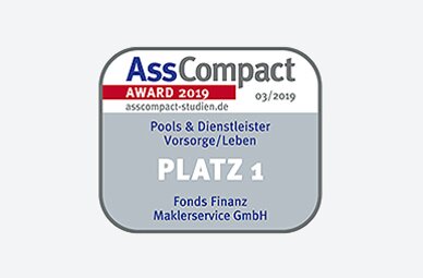 Auszeichnung der Fonds Finanz im Rahmen der AssCompact-Studie "Pools & Dienstleister" 2019 mit dem ersten Platz in der Kategorie "Vorsorge/Leben"