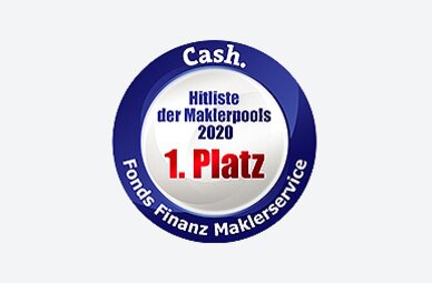 Auszeichnung der Fonds Finanz mit dem ersten Platz im Rahmen der Cash. Hitliste der Maklerpools 2020