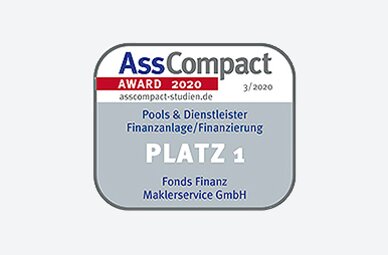 Auszeichnung der Fonds Finanz im Rahmen der AssCompact-Studie "Pools & Dienstleister" 2020 mit dem ersten Platz in der Kategorie "Finanzanlage/Finanzierung"