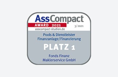 Auszeichnung der Fonds Finanz im Rahmen der AssCompact-Studie "Pools & Dienstleister" 2021 mit dem ersten Platz in der Kategorie "Finanzanlage/Finanzierung"