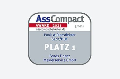 Auszeichnung der Fonds Finanz im Rahmen der AssCompact-Studie "Pools & Dienstleister" 2021 mit dem ersten Platz in der Kategorie "Sach / HUK"