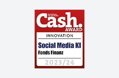 Auszeichnung der Fonds Finanz von der Cash. Media Group mit dem Innovations-Award 2023 in der Kategorie Maklerpools für das Tool "Social Media KI"