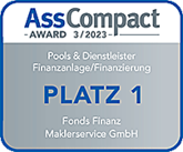 Auszeichnung der Fonds Finanz im Rahmen der AssCompact-Studie 3 / 2023 "Pools & Dienstleister" mit dem ersten Platz in der Kategorie "Finanzanlage/Finanzierung"