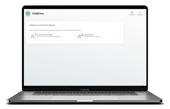 Screenshot vom VorFina Portal mit Software-Lösungen für Vermittler