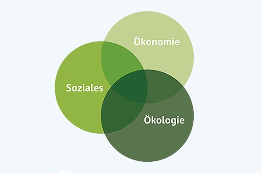 Grafik zum Dreiklang aus Ökonomie, Ökologie und Sozialem im Bereich Nachhaltigkeit und Corporate Social Responsibility