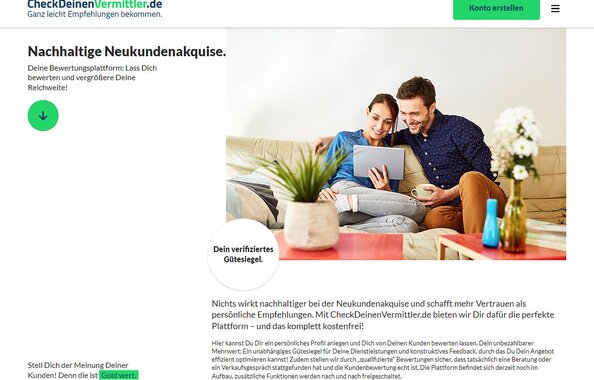 Screenshot der Bewertungsplattform CheckDeinenVermittler.de über die Vermittler Kundenbewertungen sammeln können