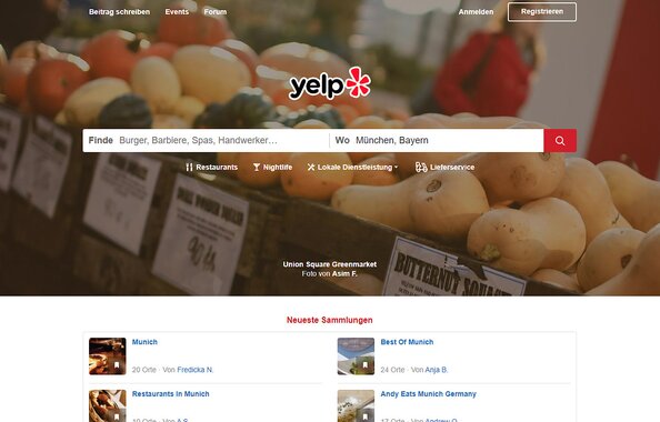 Screenshot vom Empfehlungsportal Yelp, auf dem Makler einen Eintrag für ihr Unternehmen anlegen können, um so ihre Sichtbarkeit online zu steigern und Kunden zu generieren