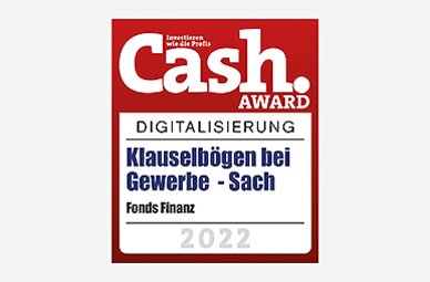 Auszeichnung der Fonds Finanz von der Cash. Media Group mit dem Digital Award für die Einführung von Klauselbögen für allgemeine Betriebshaftpflichtversicherungen im Bereich der gewerblichen Sachversicherungen