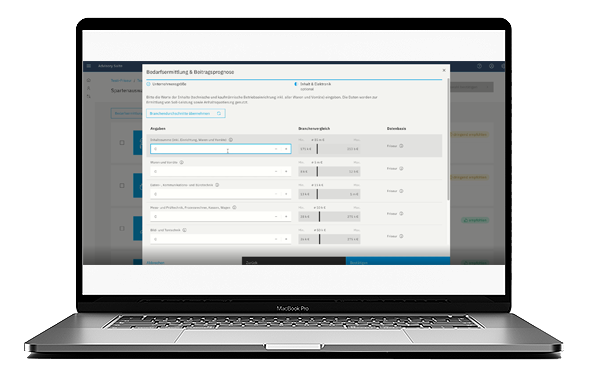 Screenshot von der Online-Plattform Thinksurance, auf der Versicherungsmakler alle Schritte einer Beratung, von der Analyse bis zum Online-Abschluss, durchführen können