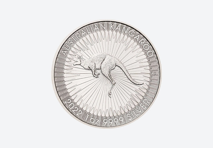 Eine Silbermünze mit Känguru, die Investmentvermittler über das Edelmetallangebot easyGoSi Kindertarif vermitteln