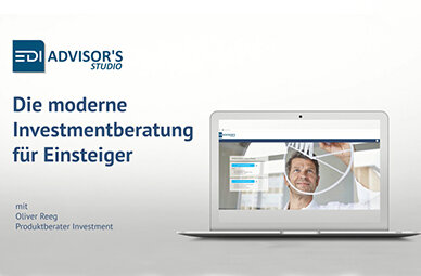 Thumbnail für einen Erklärfilm, in dem Vermittler erfahren, wie sie ihren Kunden mit der Software Advisor's Studio auch als Einsteiger eine professionelle, effiziente und rechtskonforme Investmentberatung bieten können