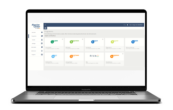 Screenshot der Maklersoftware von softfair, die beispielsweise die Kunden- und Vertragsverwaltung umfasst sowie Vergleichs- und Angebotslösungen für Lebens-, Kranken-, Pflege-, Kfz-, Sach- und Gewerbeversicherungen