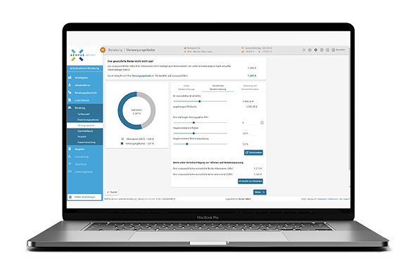 Screenshot der Benutzeroberfläche von XEMPUS, der effizienten Beratungssoftware für bAV und bKV, mit der Vermittler bei Arbeitgebern und Arbeitnehmern als professionelle Berater punkten