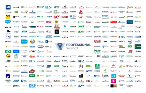 Logo-Wall von Gesellschaften, von denen das Maklerverwaltungsprogramm Professional Works Datensätze synchronisiert